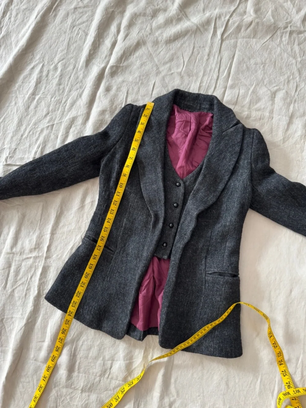 Vintage Edwardian style Charcoal grey Blazer w waistcoat vest xs academia - Picture 13 of 16